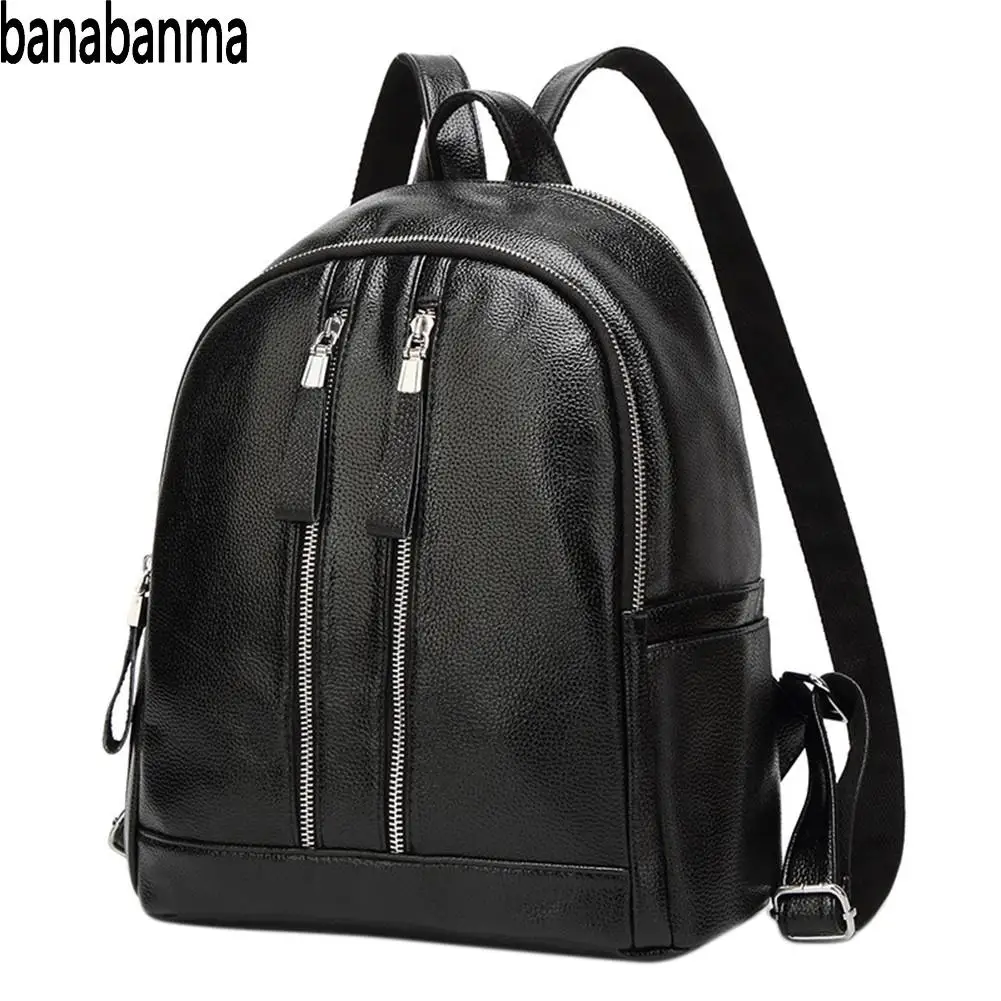 

Banabanma Women Backpack Casual PU Travel Backpack Multi-pocket Zippered Shoulders Bag Schoolbag Daypacks Black Bags Women ZK50