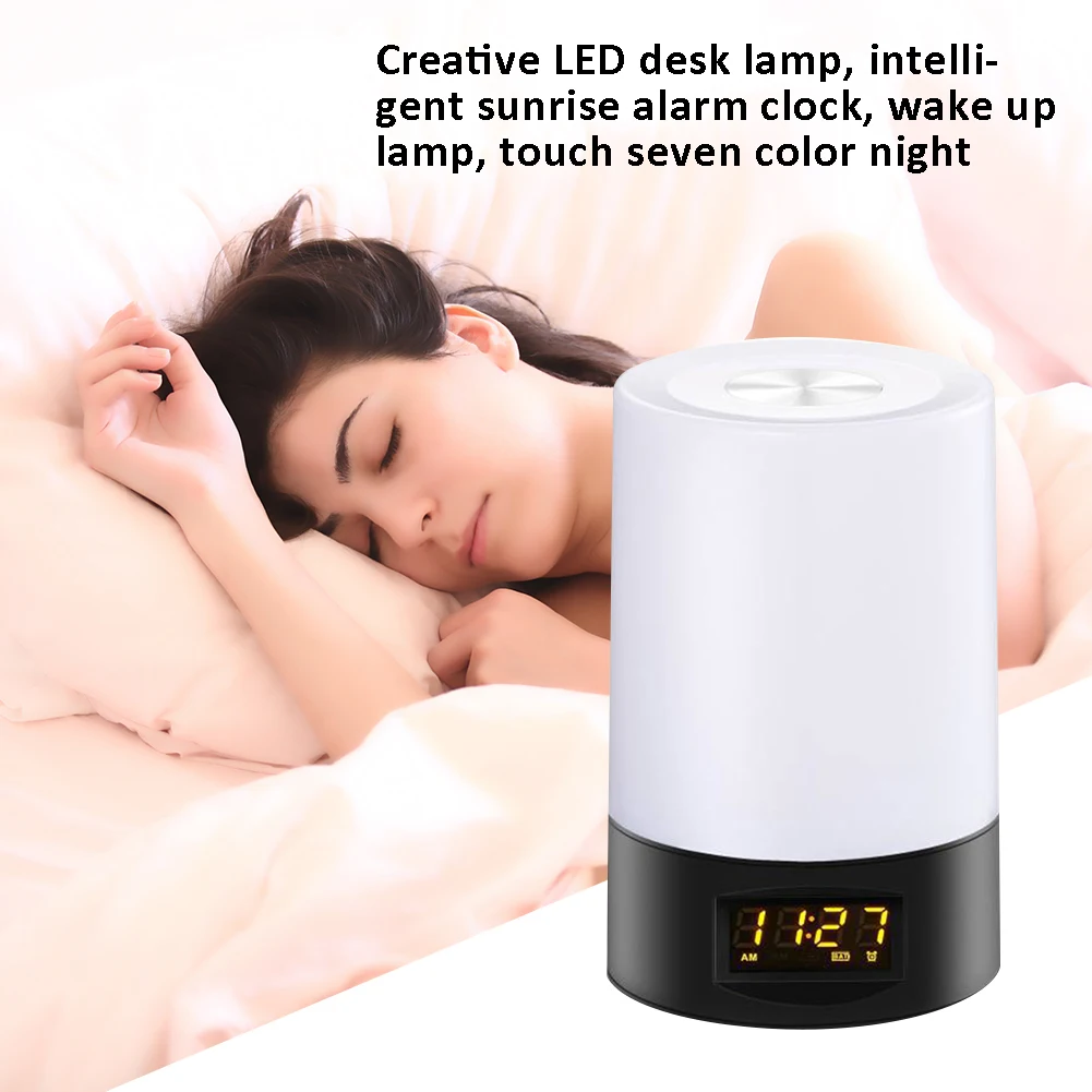 Lâmpada de Mesa Despertador do Nascer do Sol Criativo Levou Inteligente Acordar Leve Toque Noite Luz Colorida 18 Criativo LEVOU Lâmpada de Mesa Inteligente Despertador