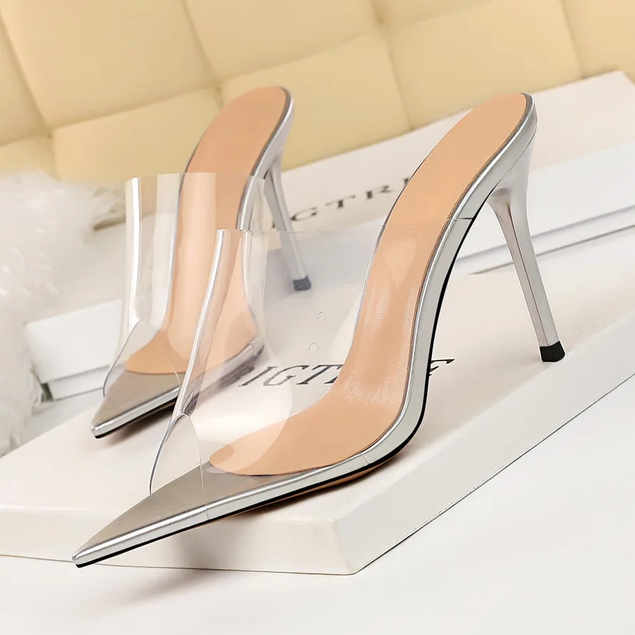 

Liren 2019 Summer Fashion Sexy Lady Transparent Hollow Pointed Toe Fish Mouth Toe High Thin Heels Lady Party Sandals Size 34-40