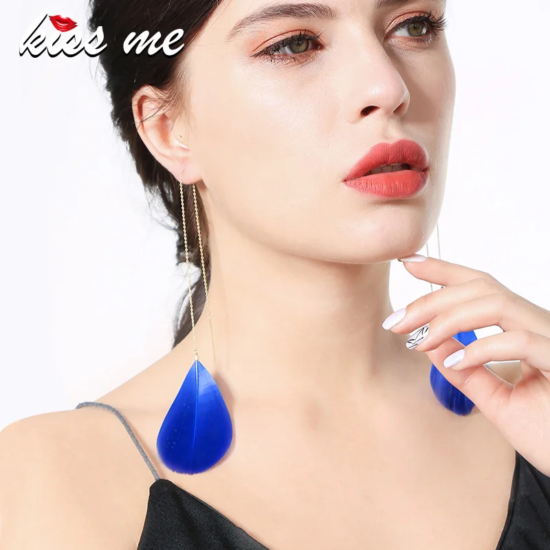 Женские серьги-подвески с перьями KISS ME длинные серьги из металлического сплава