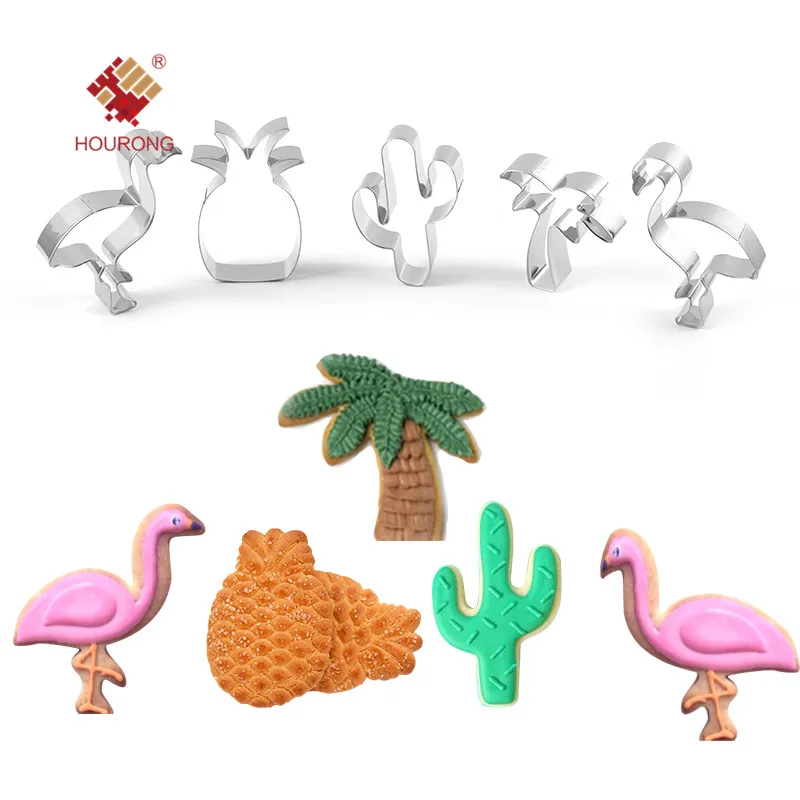 

Stainless Steel Cookie Cutter Cartoon Flamingo Pineapple Coconut Tree Cookie Stamps Kitchen Utensils Biscuit Mould Baking Tools