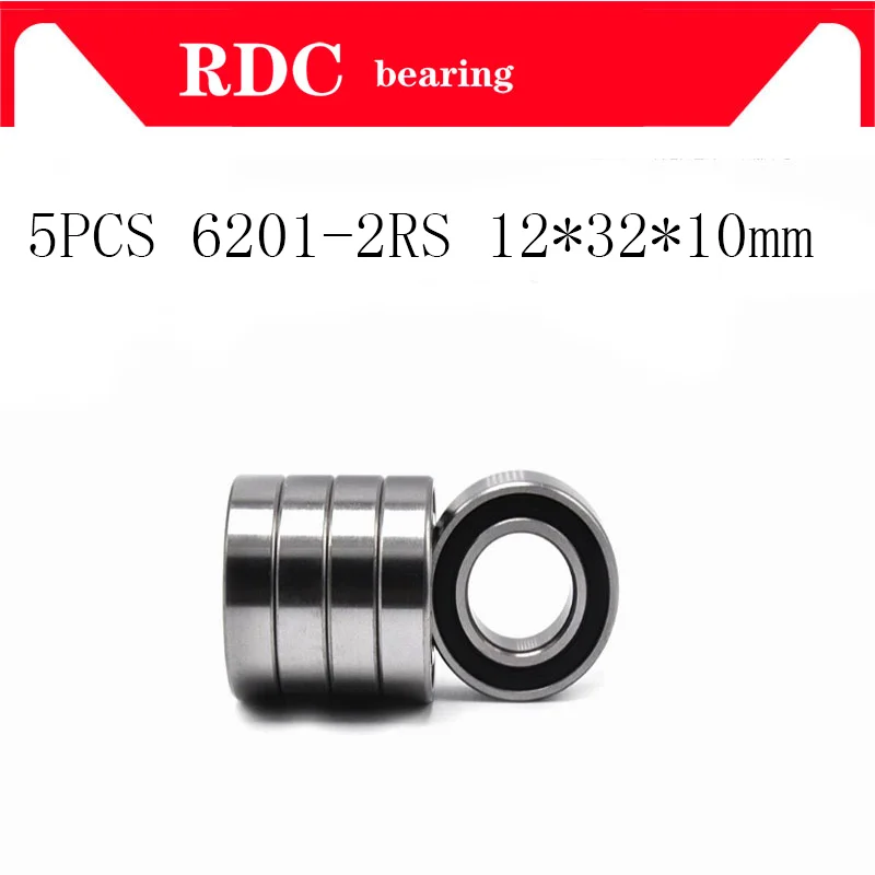 

5PCS High quality ABEC-5 6201 2RS 6201RS 6201-2RS 6201 RS 12x32X10 mm double Rubber seal Groove Ball Bearing for bicycle hubs