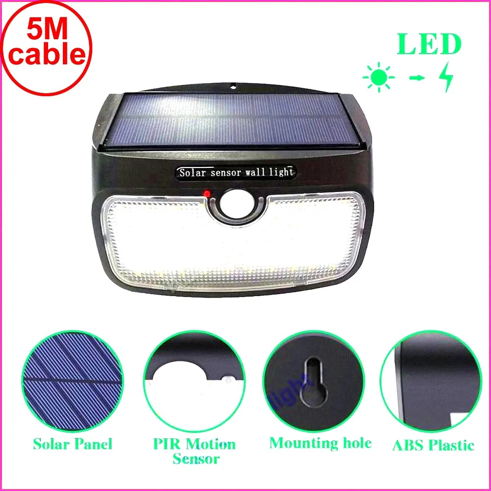 

48 LED 900lm Solar indoor Light PIR motion radar smart led Separable Solar Light 28 L to 5M cable street wall outdoor light for
