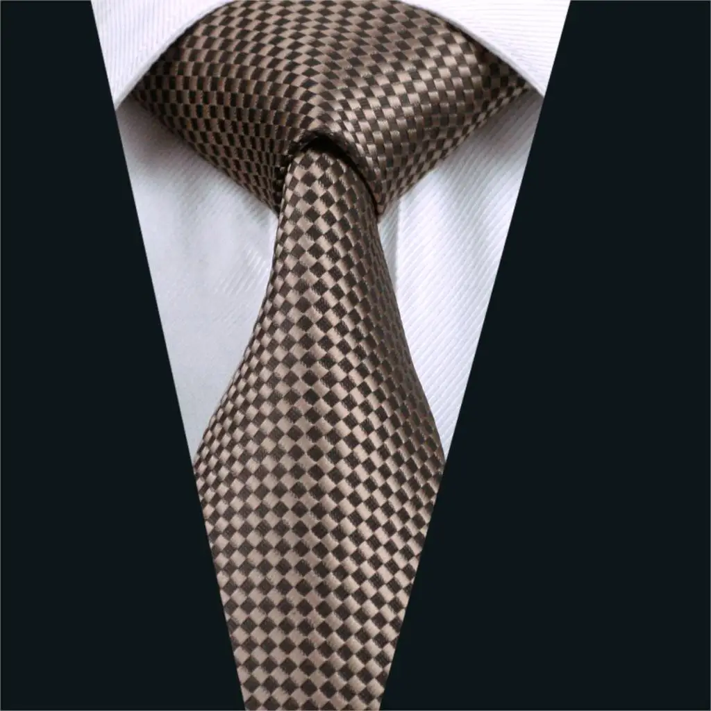 DH 833 Mens Silk Tie Brown Geometric NeckTie 100 Silk Jacquard Ties