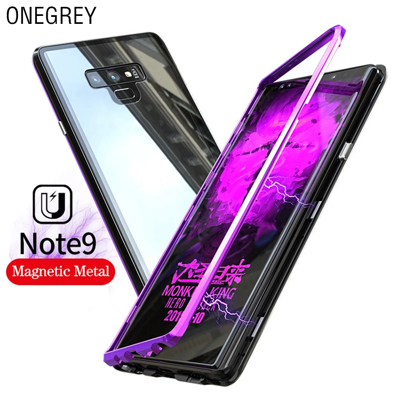 Magnetic Adsorption Metal Phone Case For Samsung Galaxy Note 9 Luxury Ultra Magnet Tempered Glass Shockproof Back Cover for not9 |
