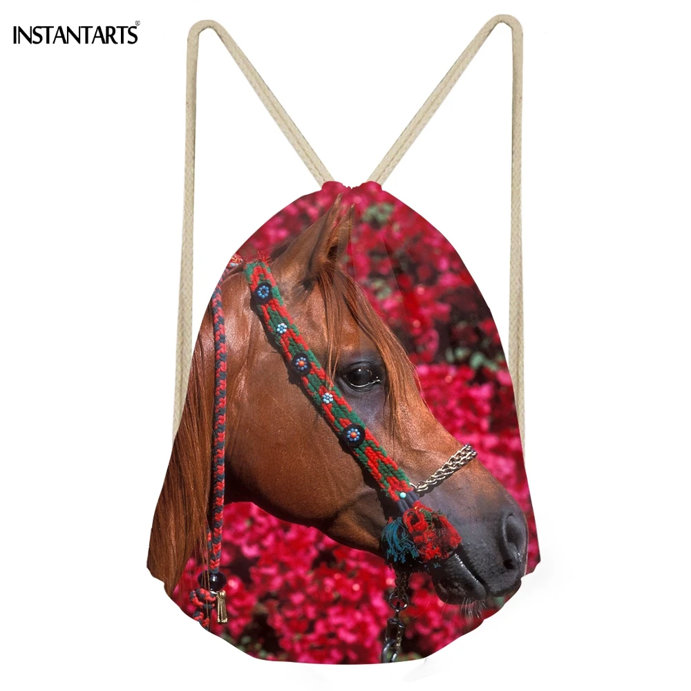 

INSTANTARTS Softback Women Drawstring Bags Cute 3D Crazy Horse Printing Female Backpacks Multi-function Student Daily Beach Bags