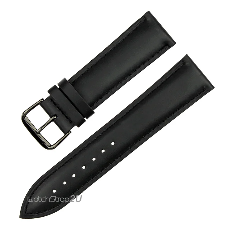 

Black Smooth Grain Leather Wristwatch Strap Band Pin Buckle 18 20 22 24 26 mm
