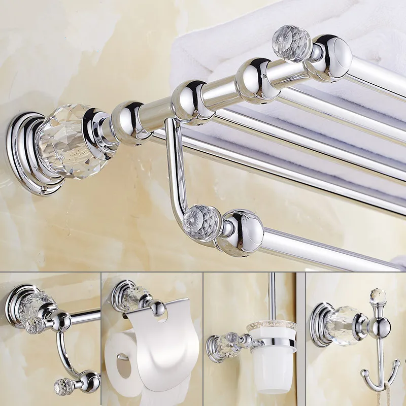 Acheter Ensemble de matériel de bain en cristal, porte brosse de toilette chromé, porte papier, porte serviettes, panier à savon, crochet en laiton porte serviettes ensemble de salle de bain