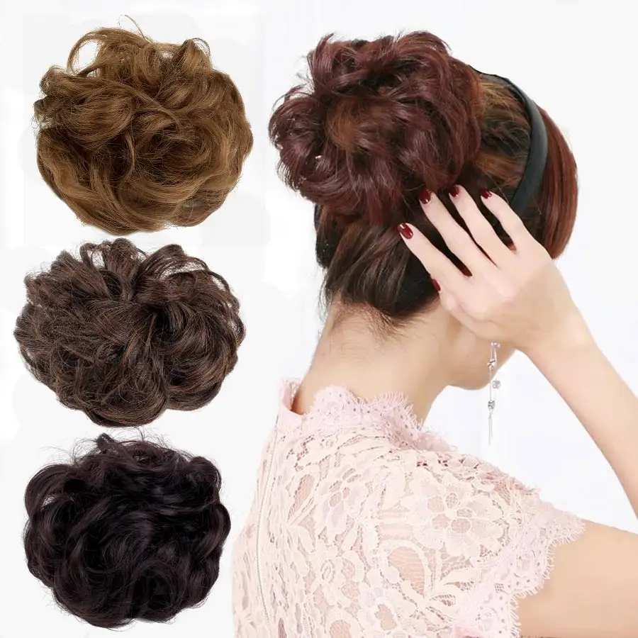 

AliLeader 1pc Women Synthetic Hair Chignon Elastic Donut Scrunchie Hair fake Bun Curly Extension High temperature fiber