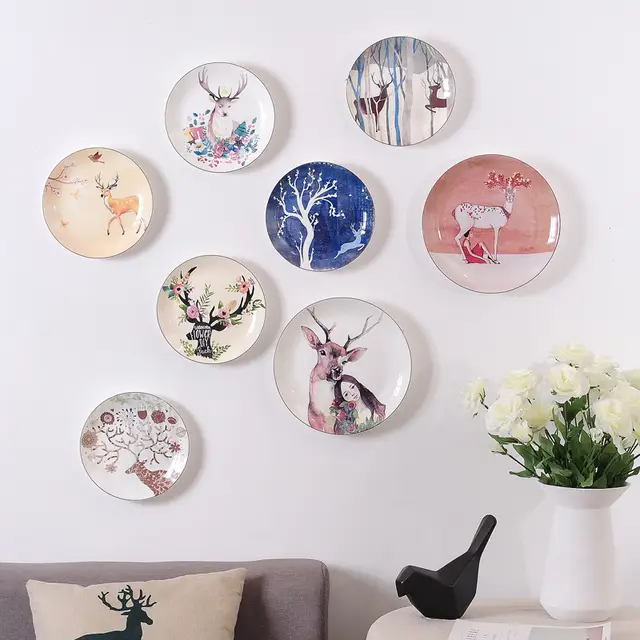 Online Ins Creative Plate Ceramic Wall Hanging Decorative Dish Placeholder Ins Creative Plate Ceramic Wall Hanging Decorative Dish Deer Head Diy Design Modernand Elegant Bar