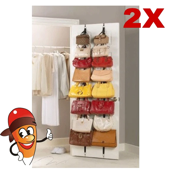 

Hot New Fashion Hanging Handbag Cap Rack Holder Purse Storage Hat Clothes Organizer Over Door Straps With 16 Hook DA