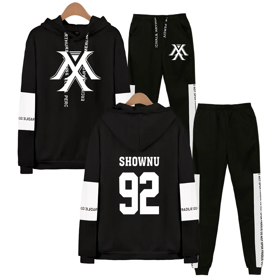 Kpop MONSTA X Fans толстовка с капюшоном спортивные костюмы для женщин и мужчин Kpop Wonho YOOKIHYUN I.M Jooheon комплект из двух предметов - Цвет: Black 92 SHOWNU