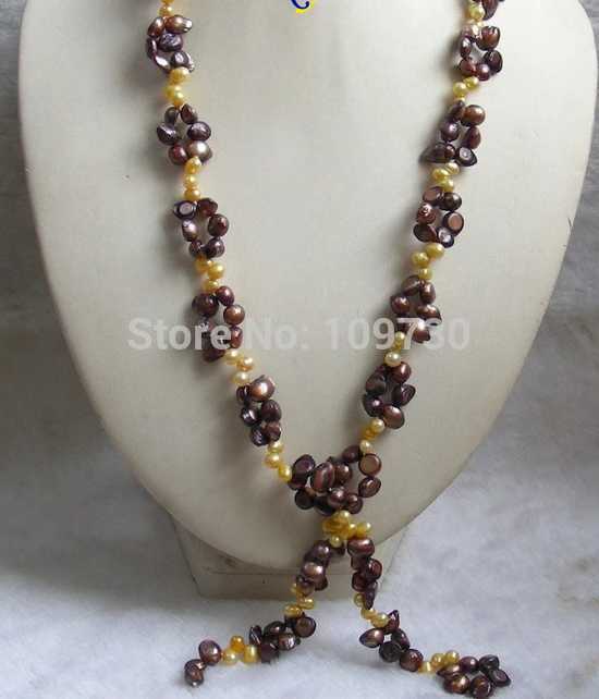 

Jewelr 003804 Genuine 28" baroque coffee yellow FW pearls necklace