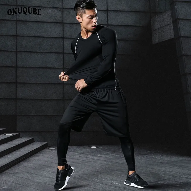 

Men Running Sets Compression Sport Suits Quick Dry Workout Clothes Sports Joggers Training Gym Fitness Tracksuits Sportswear Man
