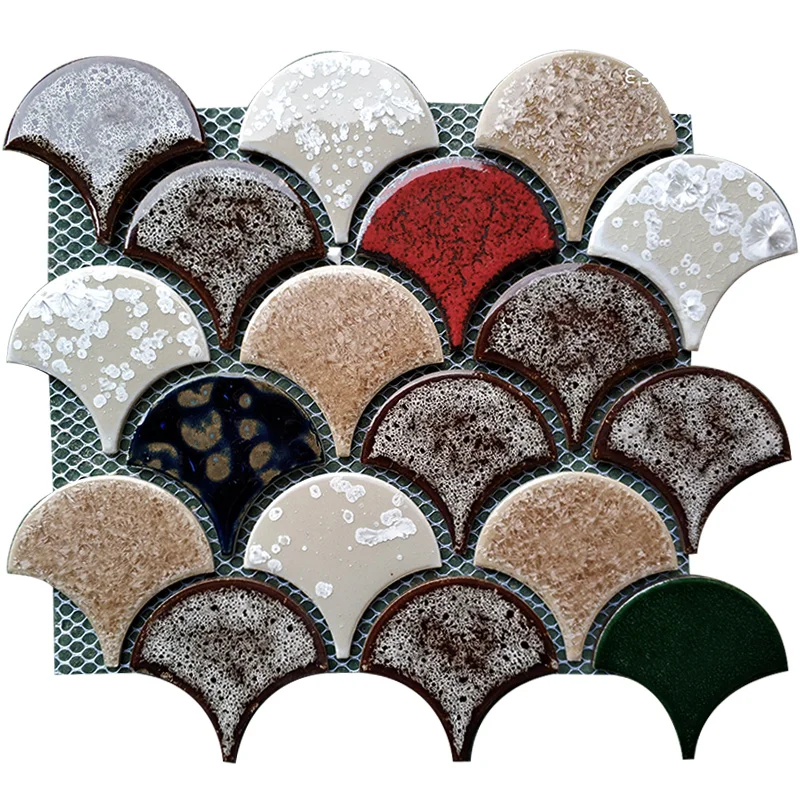 

17PCS Fish scale ceramic mosaic tile kitchen backsplash bathroom tv background wall tiles shower porcelain floor tile