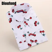 Dioufond New Floral Long Sleeve Vintage Blouse Cherry Turn Down Collar Shirt Blusas Feminino Ladies Blouses Womens Tops Fashion