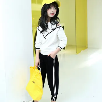 

Long Sleeve Fashion Teen Kids Girls Stripe Tracksuit Off Shoulder Tops Pants Sports Suits Outfits Wholesale Free Ship Z4