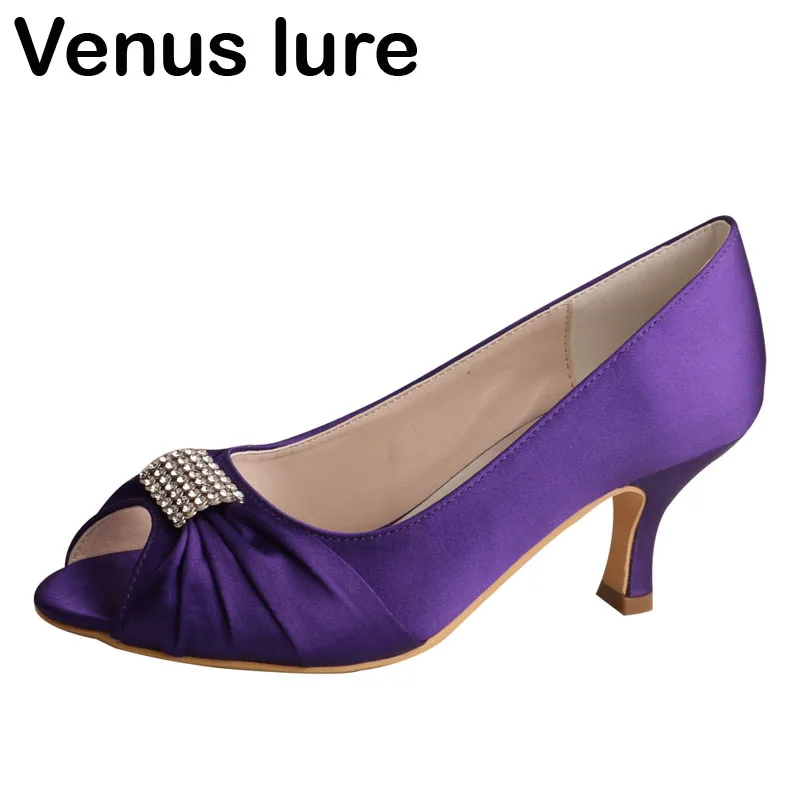 Purple Mid Heel Shoes Women Wedding Peep Toe Evening Party Pumps