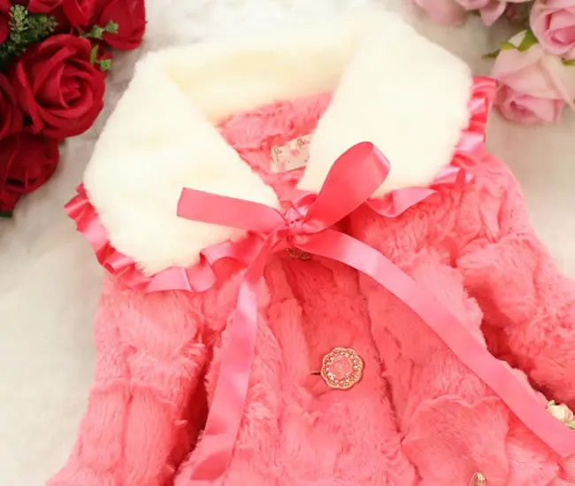 1 предмет детское зимнее пальто с искусственным мехом и завязками для девочек модная верхняя одежда с длинными рукавами и розовым искусственным мехом для детей возраст 2—6 лет