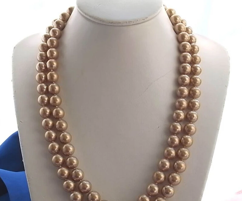 

FREE SHIPPING ****** long 50" 12mm champagne south sea shell pearl necklace