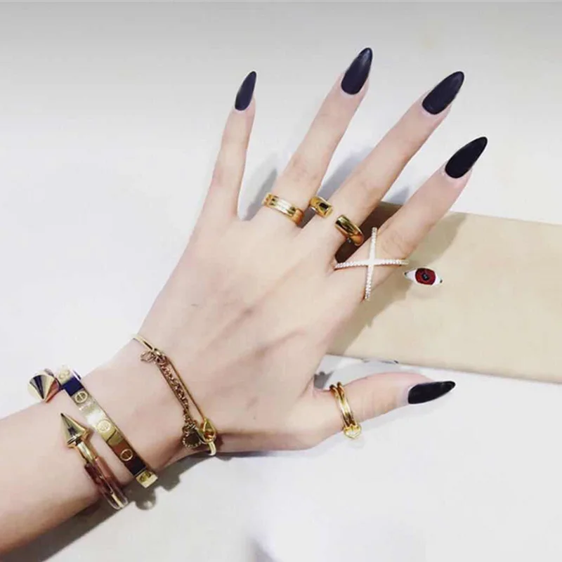 

Black Solid Color Fake Nails Pointed Head Scrub Simple Temperament Manicure Accessories Bride's Fake Nail Patch Nail Art