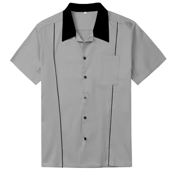 

Discount Sale Western Mens Clothing Rockabilly 50s 60s Grey Retro Design Shirt Short Sleeves Mens shirts With Pockets