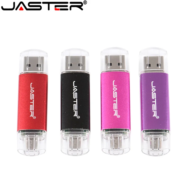 

JASTER OTG Usb Flash Drives 4GB 8GB 16GB 32GB 64GB 128GB metal case Pendrives Dual Pen Drive for Smartphone android system