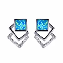 14*18 мм геометрический синий белый опал Стерлинговое Серебро 925 серьги-гвоздики для женщин Подарки на день рождения ювелирные изделия