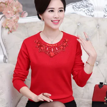

2020 Women 's Spring and winter thick bottomed mother fitted round neck scarf sweater