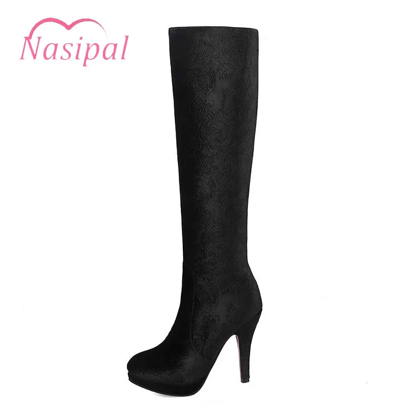 

Nasipal Shoes Woman Autumn Winter for Women High Heels Round Toe Platform Pumps Botas Mujer Printing Silk Ladies Footwear M318
