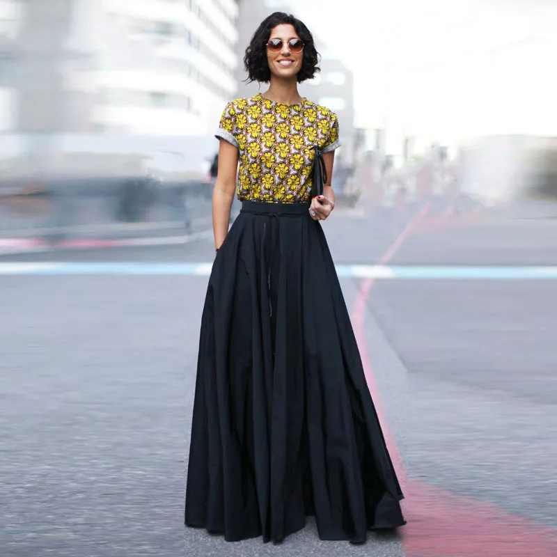 

High Street Fashion Long Skirts Womens Elegant Floor Length Black Maxi Skirt 2017 Saias Falda Custom Made Any Size Color Free