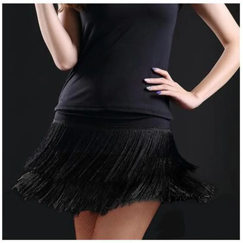 Для женщин латинская юбка для танцев для взрослых с двойными кисточками дизайн производительность бахромой женская Танго бальных танцев платье для танцев ча-ча - Цвет: Black