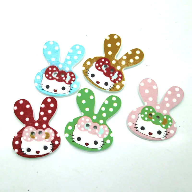 

50pcs 31x25mm Random Mixed Rabbit Pattern Wooden Buttons For Clothes Crafts Sewing Scrapbooking DIY Accessories