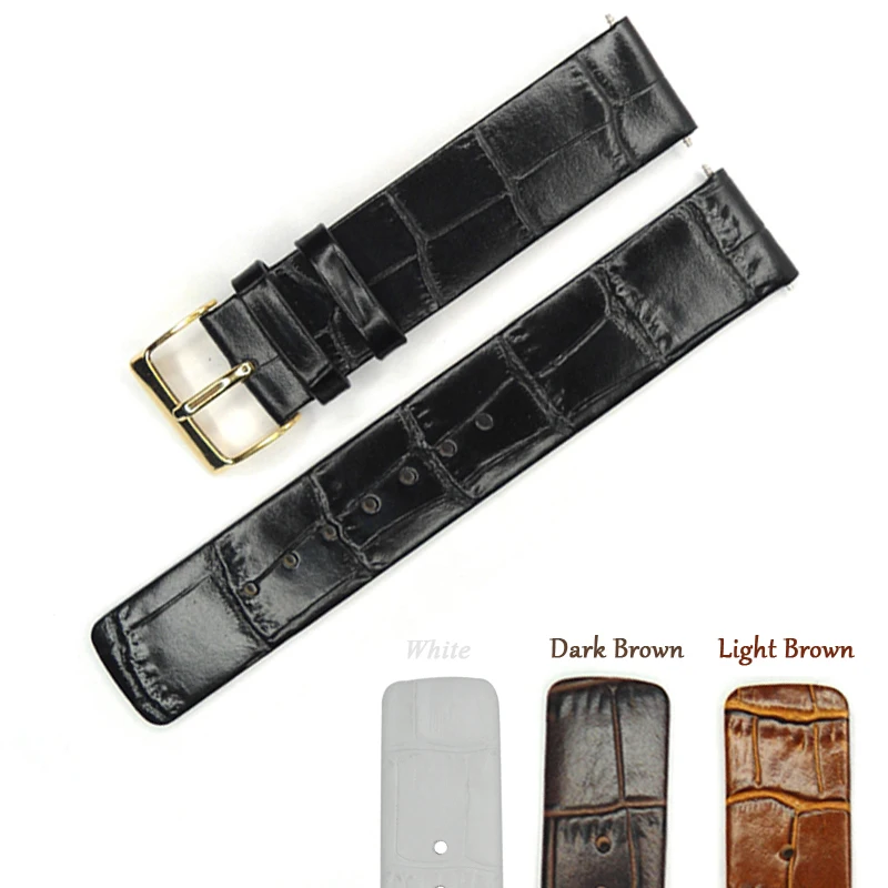 

YQI 18mm 20mm Watch Strap Band Real Leather Soft Thin Watchband Watch Belt For Men Women Watch Gold Buckle Black Brown White