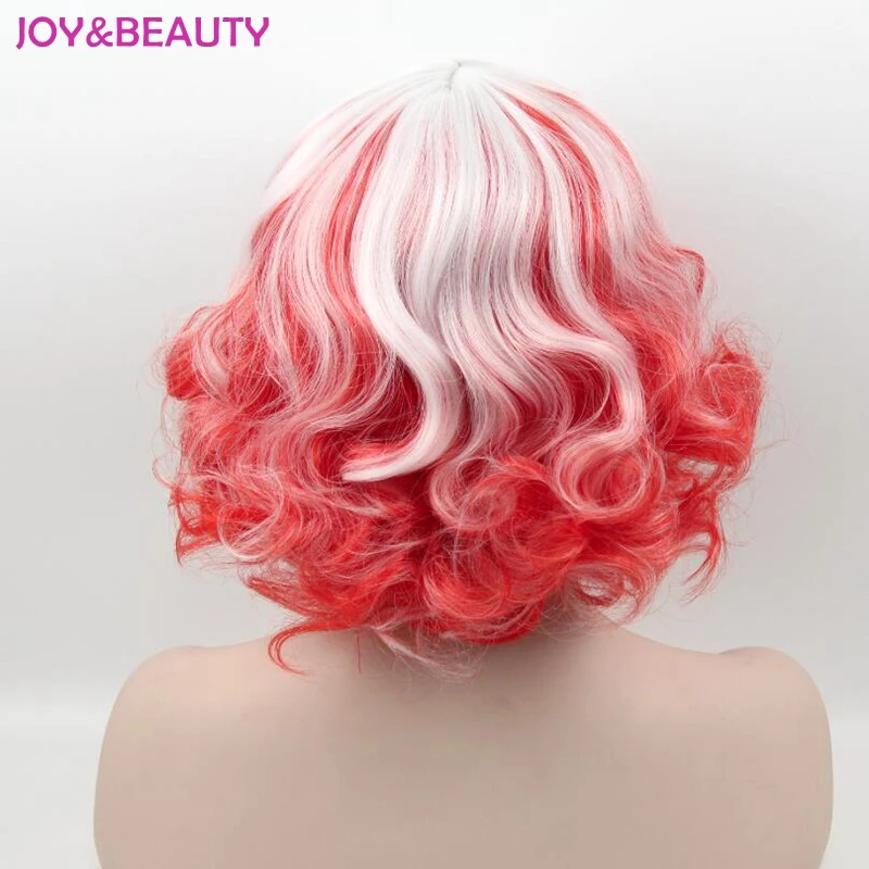 JOY& BEAUTY, 20 см, белый, синий, смешанный, белый, красный, короткие кудрявые синтетические волосы, парики для косплея, для Harajuku, вечерние, парик, термостойкие волосы