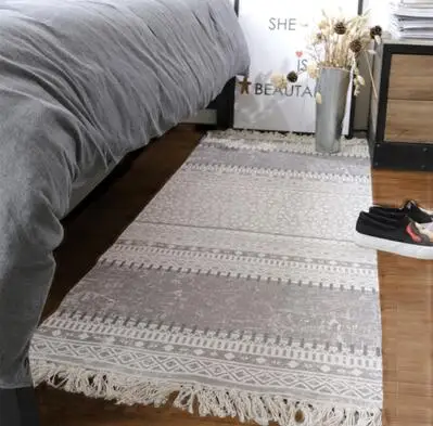 Nordic Многофункциональный ковер Лен татами украшения прикроватные коврики черный белый противоскользящим ковер коврик открытый ковры входной двери