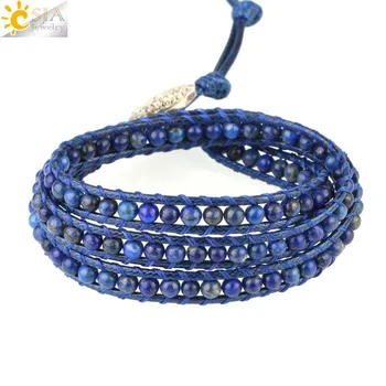 

CSJA Natural Stone Crystal Bead Wrap Bracelets for Best Friend Line Rhodonite Sodalite Lapis Lazuli Beaded Braided Bracelet S460