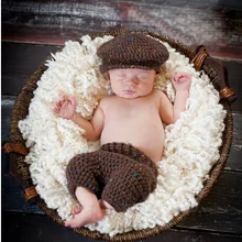 Ручной работы крючком Newsboy шляпа и брюки, комплект для фотосъемки новорожденных, детские вязаные аксессуары для фотографии, шляпа для новорожденных