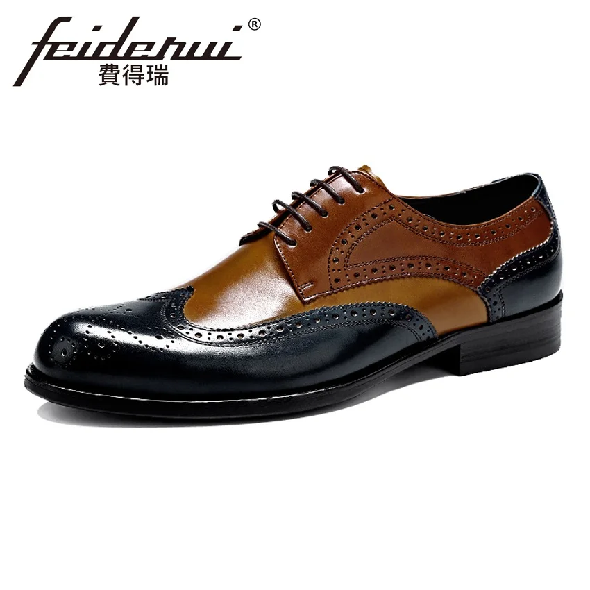 Plus Size Fashion Genuine Leather Men's Oxfords Mixed Colors Round Toe Wingtip Flats Formal Dress Brogue Shoes For Man ASD22