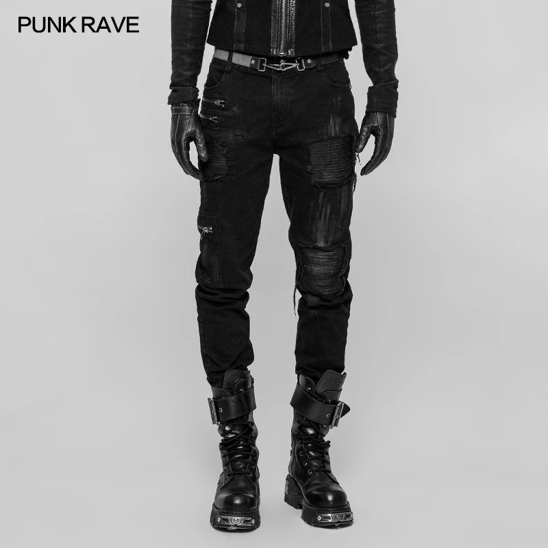 

2019 Punk Rave Rock Gothic Decadent Personality Patchwork Street Style Fashion Men's Trousers Pants WK339