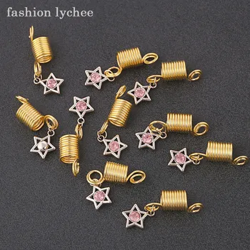 Günstige Fashion Litschi 10 Stücke Retro Design Frühling Dreadlock Manschetten Clips Spirale Kristall Anhänger Frauen Haarschmuck Zubehör