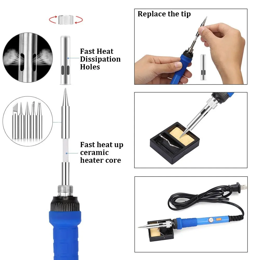 

60W Welding Soldering Iron with Desoldering Pump Stand Anti-static Tweezers Additional Solder Tube Carry Case 16 in 1