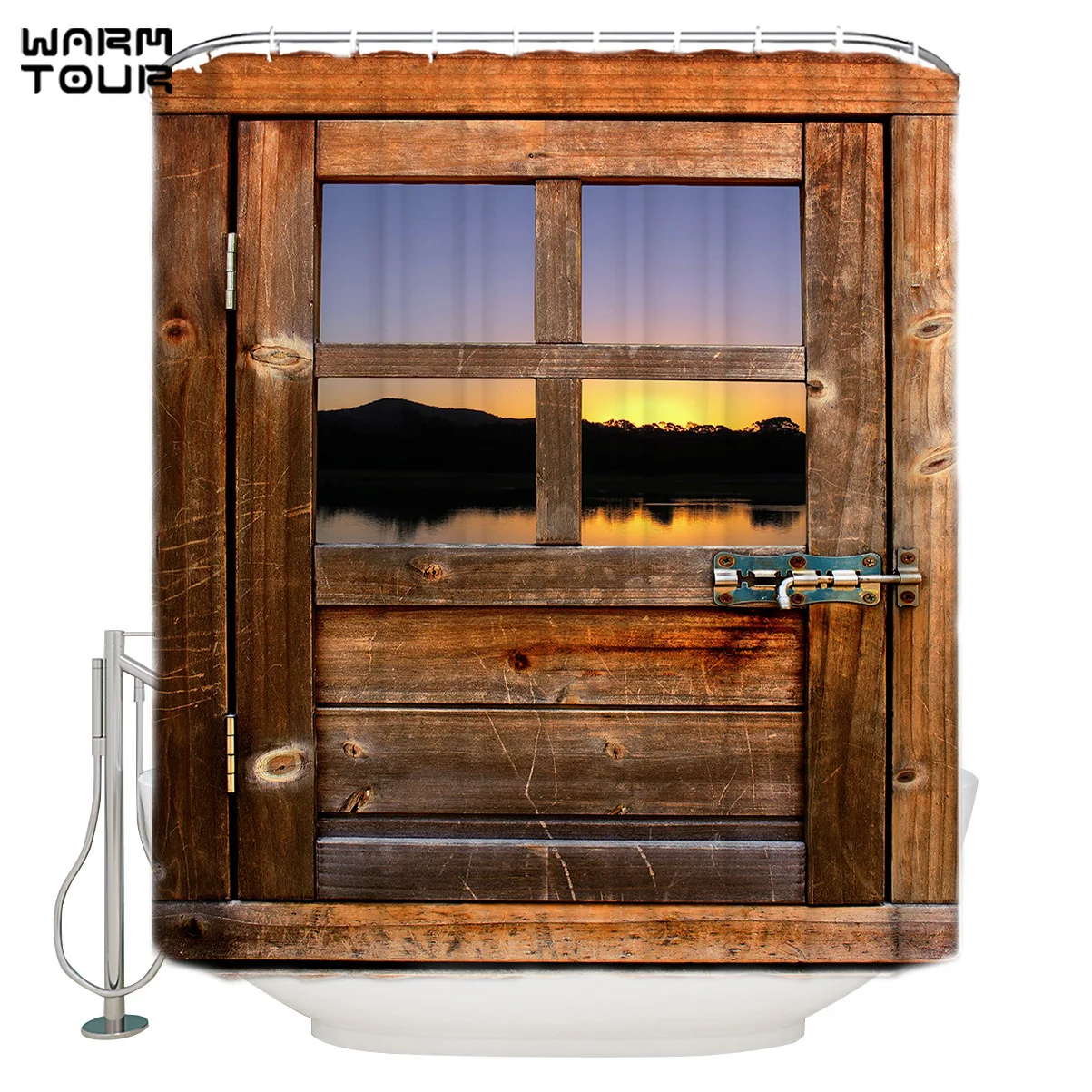 

WARMTOUR Shower Curtain Wood Plank Door Waterproof Shower Curtain Bathroom Decor
