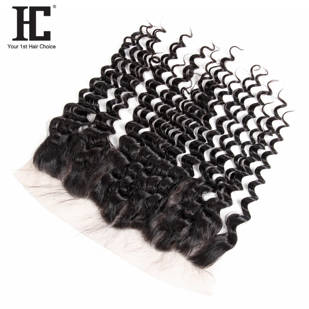 HC Hair Brazilian Deep Wave Lace Frontal Remy Hair 13x4 Ear to Ear Lace Frontal Closure Pre Plucked 130% Density Natural Color