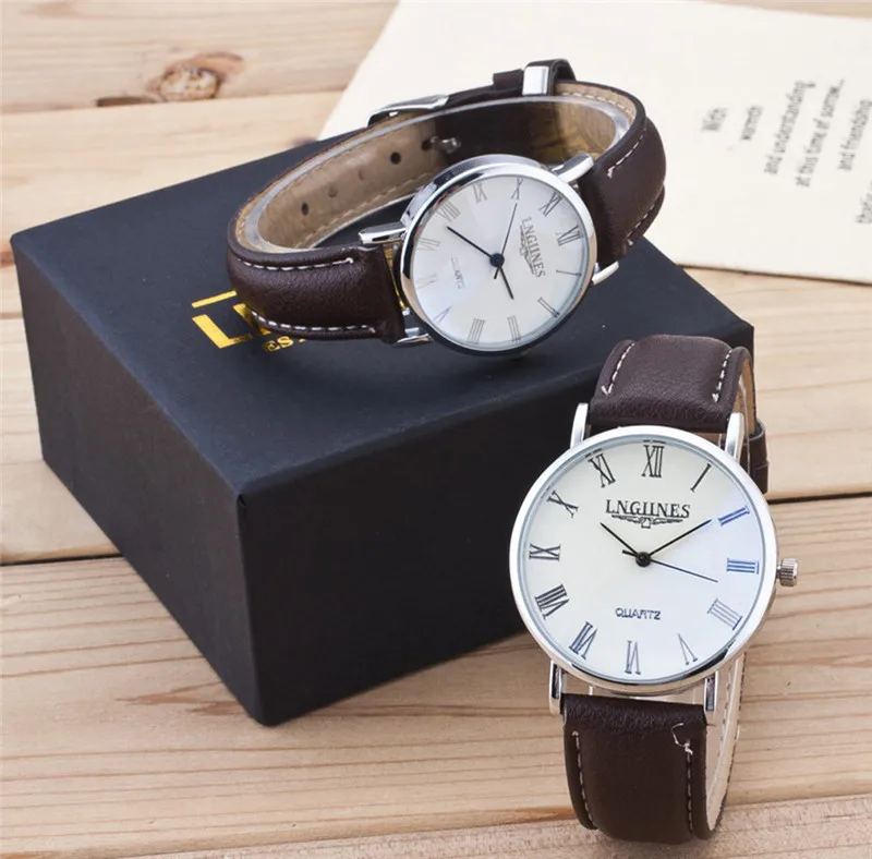 Подарки для мужчин часы простые элегантные 12 римскими цифрами Черные Водонепроницаемые парные часы Подарки для мужчин часы Pareja пара часов