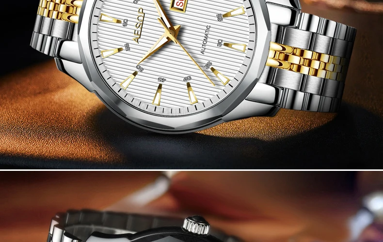 AESOP автоматические механические часы для мужчин Роскошные сапфировое золото мужские наручные часы из нержавеющей стали мужские часы Relogio Masculino