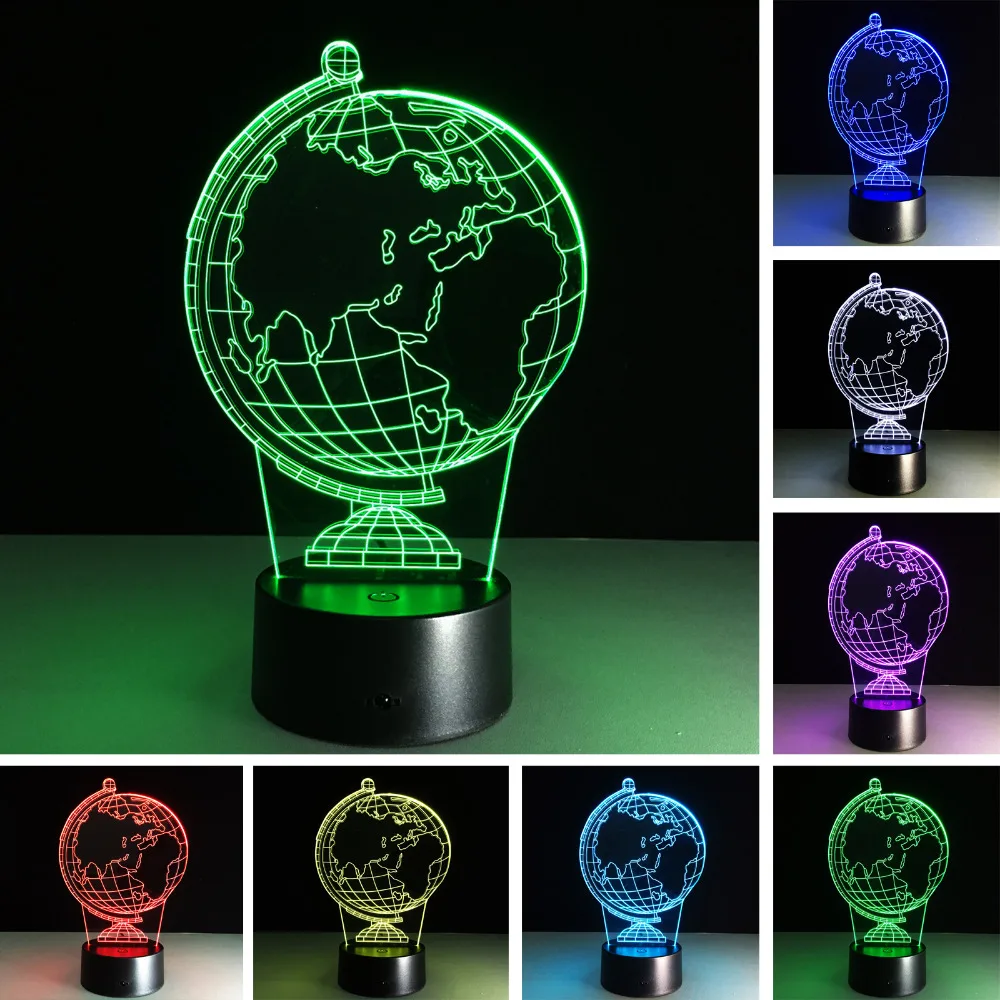 3D Earth Globe LED 7 Color Change Flash Light Table Bedside Baby Sleep Night Lamp Novelty Child Kid Holiday Gift Classroom Decor | Лампы и