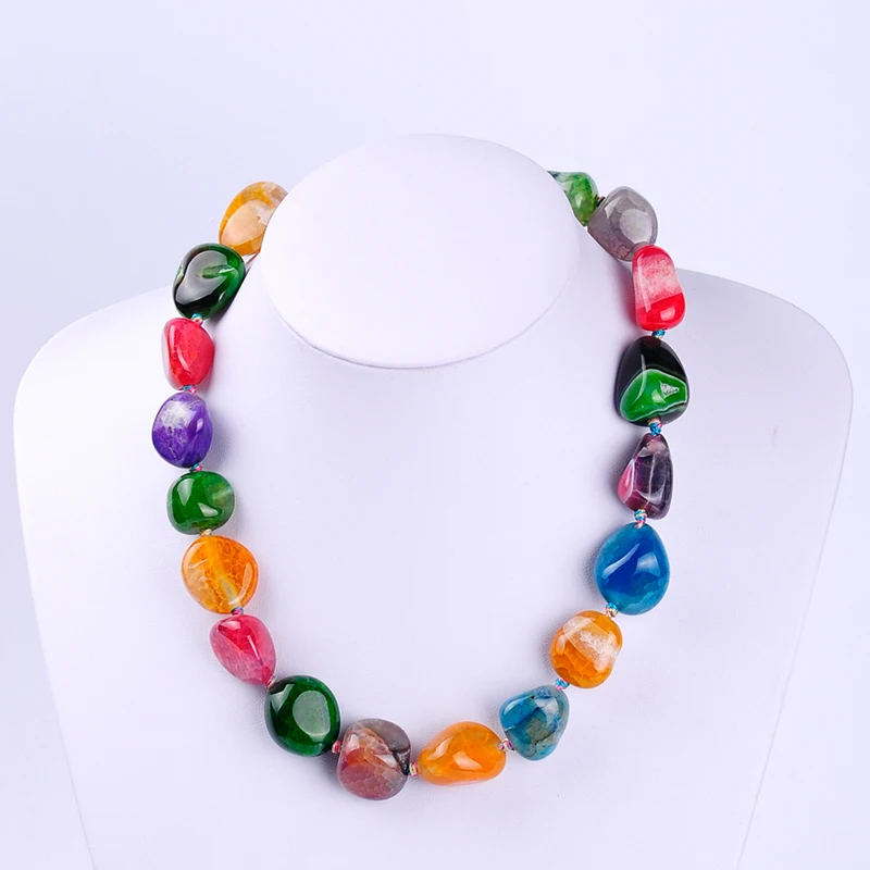 

New fashion jewelry irregular shape multi-color natural agata stone beads semi-precious stone women strand necklace Bijoux