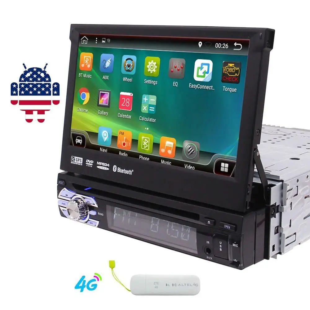 

7'' Car DVD Player in Dash GPS Stereo Single 1 Din Vehicle AM/FM Radio Receiver/SWC/Bluetooth/1080P-Video/Dual/Wifi + 4G Dongle