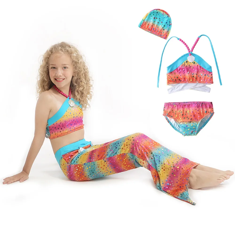 2017 Summer Girls Mermaid Bikini Swimwear Shell Bead Child Swimmable